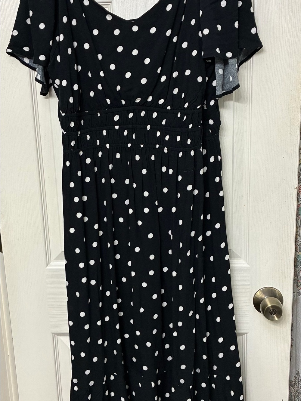Classic Black Polka Dot Midi Dress - White Dot Pattern